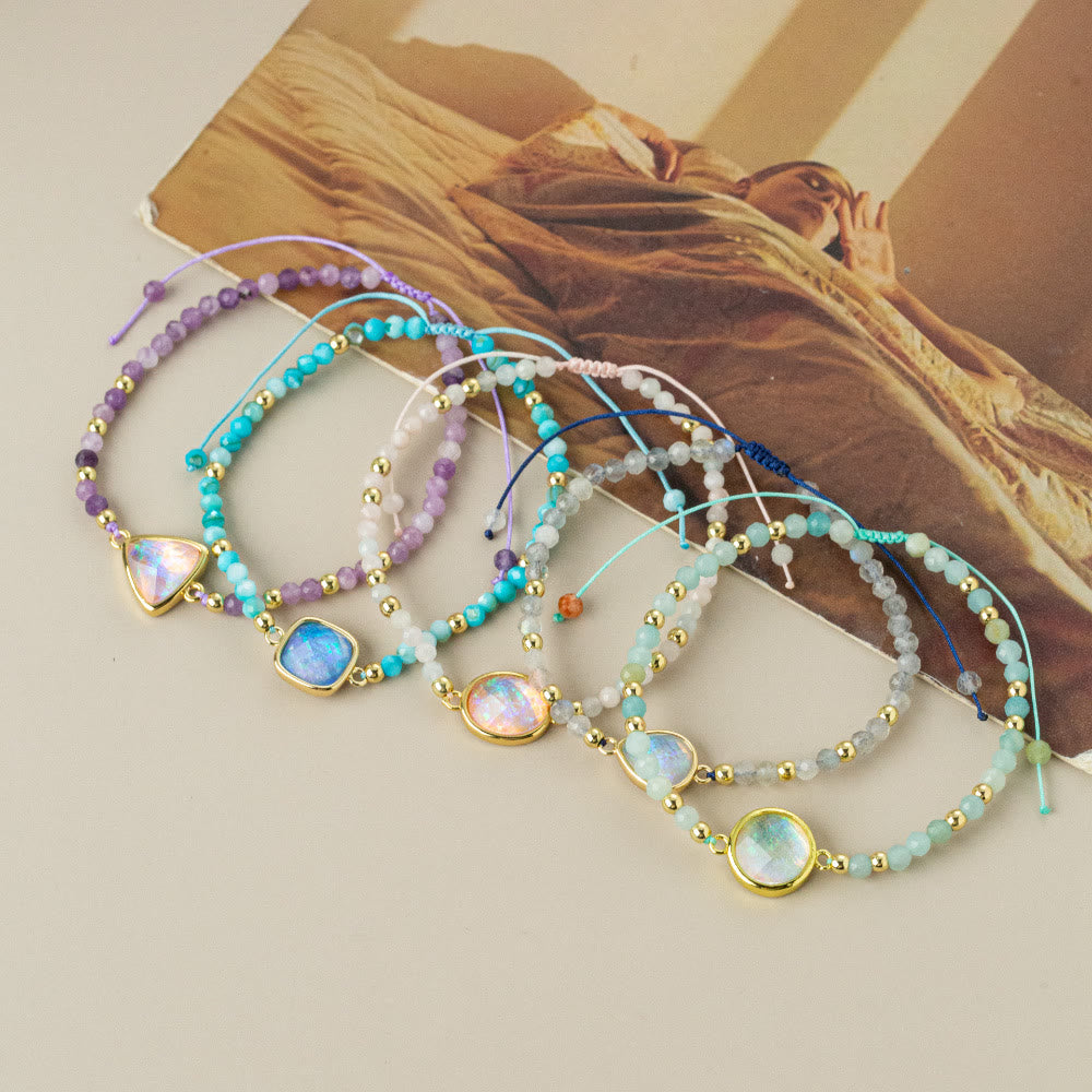 Olivenorma Natural Crystal Beads Colored Opal Pendant Bracelet