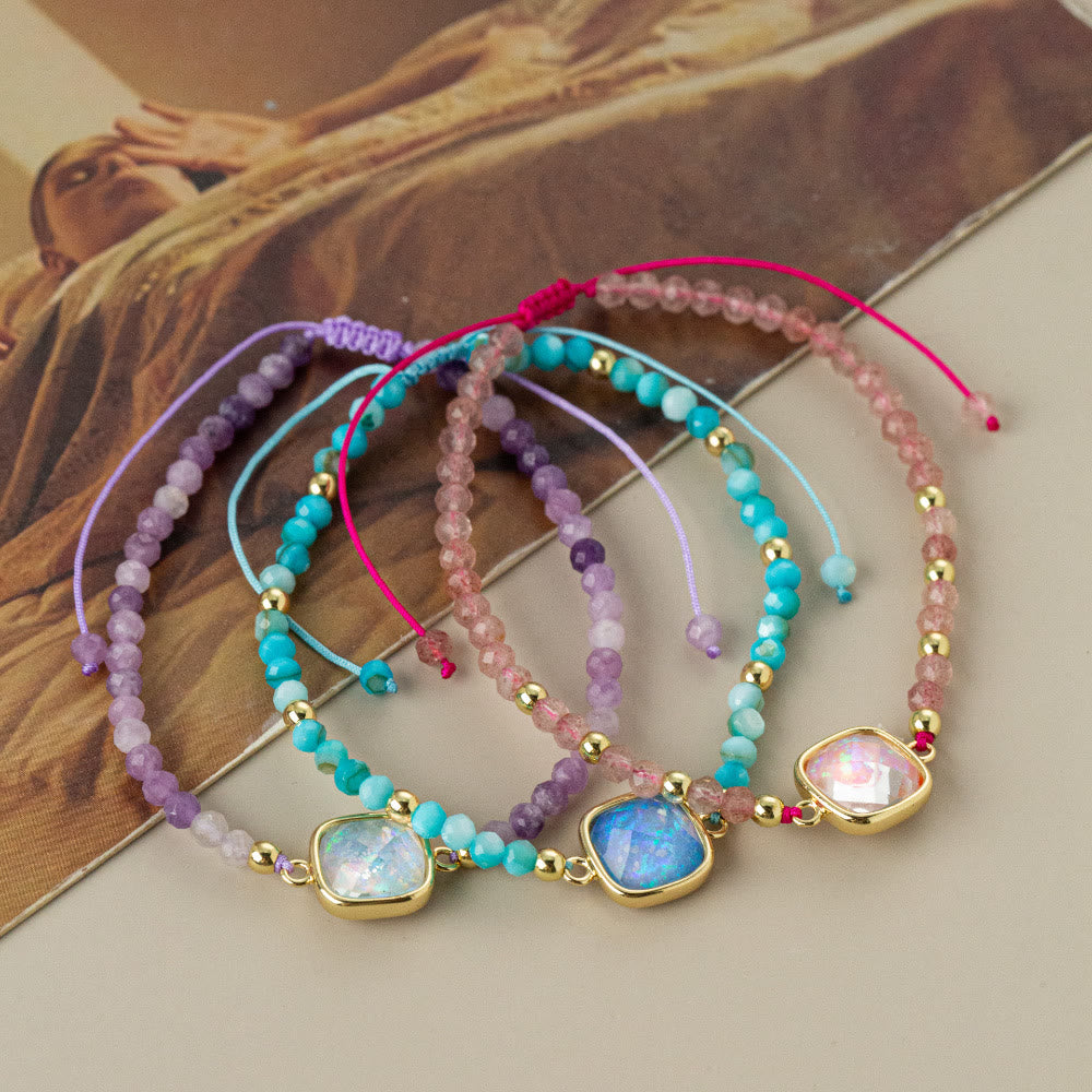 Olivenorma Natural Crystal Beads Colored Opal Pendant Bracelet