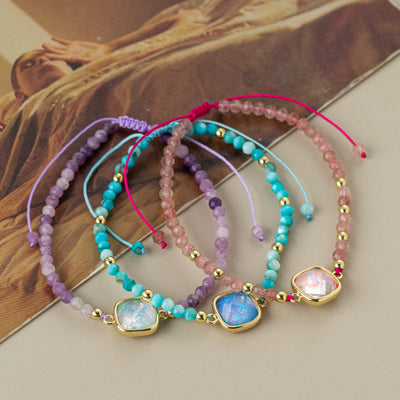 Olivenorma Natural Crystal Beads Colored Opal Pendant Bracelet