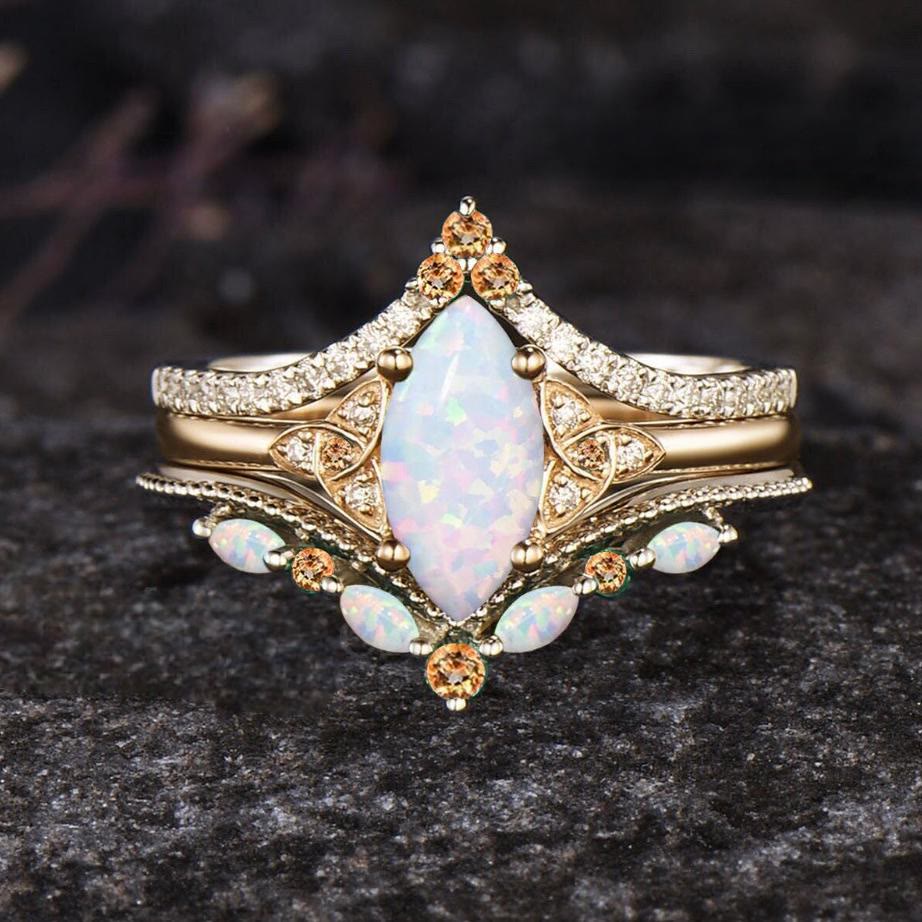 Olivenorma Eternal Glow Opal Promise Ring Set
