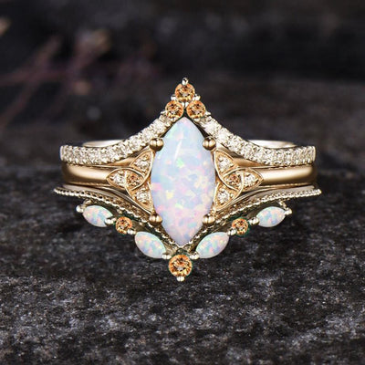 Olivenorma Eternal Glow Opal Promise Ring Set