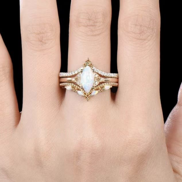 Olivenorma Eternal Glow Opal Promise Ring Set