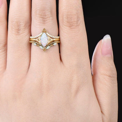 Olivenorma Eternal Glow Opal Promise Ring Set