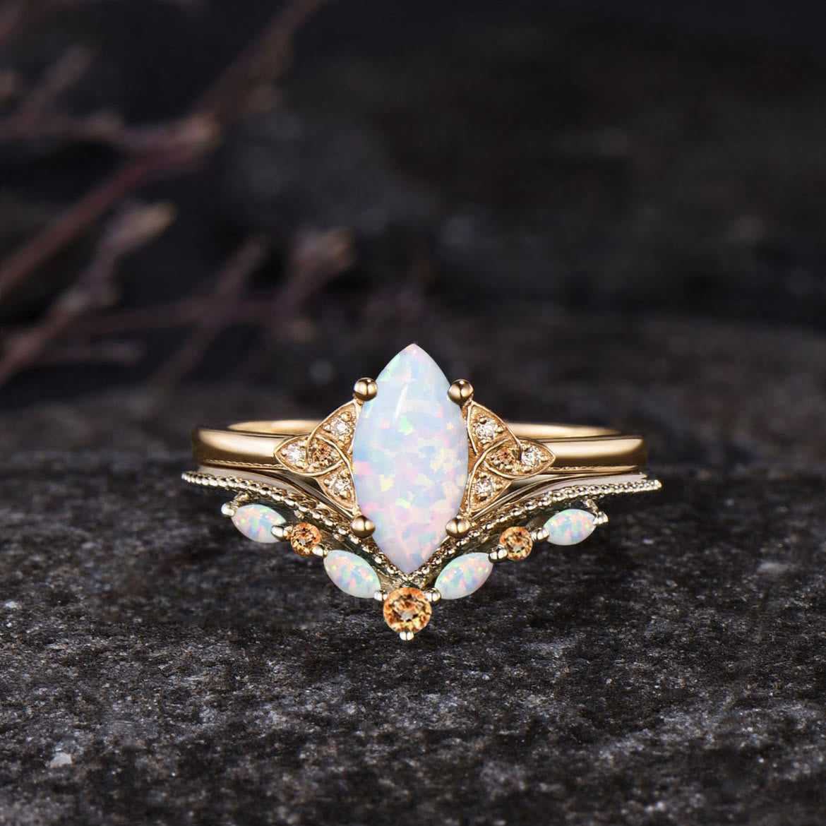 Olivenorma Eternal Glow Opal Promise Ring Set