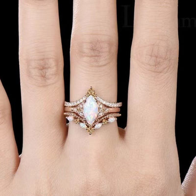 Olivenorma Eternal Glow Opal Promise Ring Set