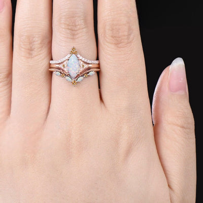 Olivenorma Eternal Glow Opal Promise Ring Set