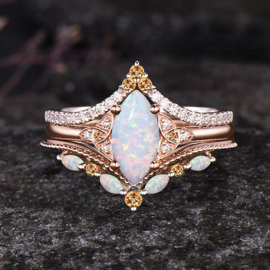 Olivenorma Eternal Glow Opal Promise Ring Set