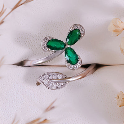 Olivenorma Emerald White Zircon Clover Adjustable Ring