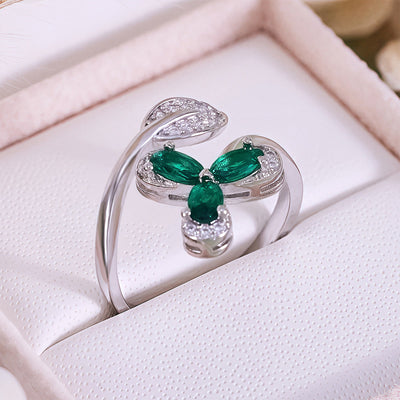 Olivenorma Emerald White Zircon Clover Adjustable Ring