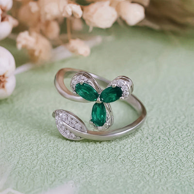 Olivenorma Emerald White Zircon Clover Adjustable Ring