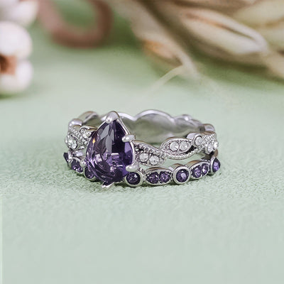 Olivenorma Calming Energy - Water Drop Amethyst Ring Set