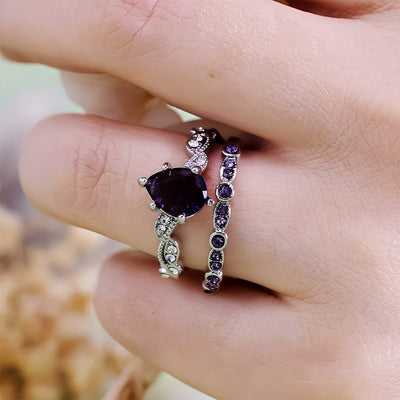Olivenorma Calming Energy - Water Drop Amethyst Ring Set