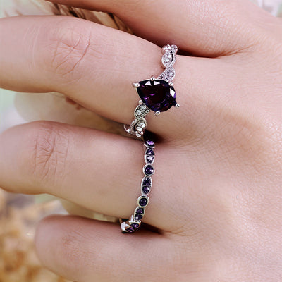 Olivenorma Calming Energy - Water Drop Amethyst Ring Set