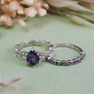 Olivenorma Calming Energy - Water Drop Amethyst Ring Set