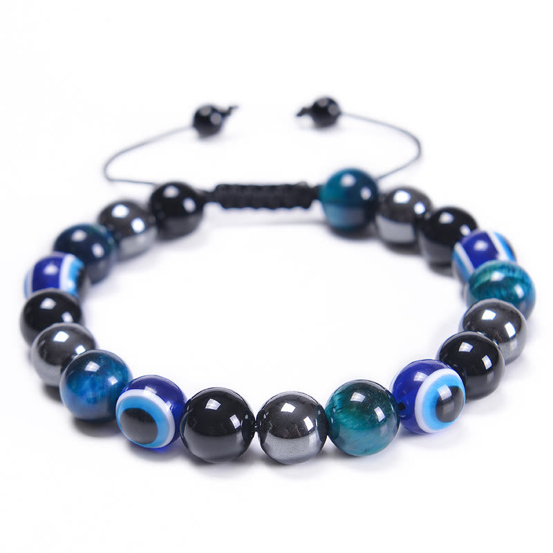 Olivenorma Obsidian Hematite Blue Red Tiger Eye Bracelet