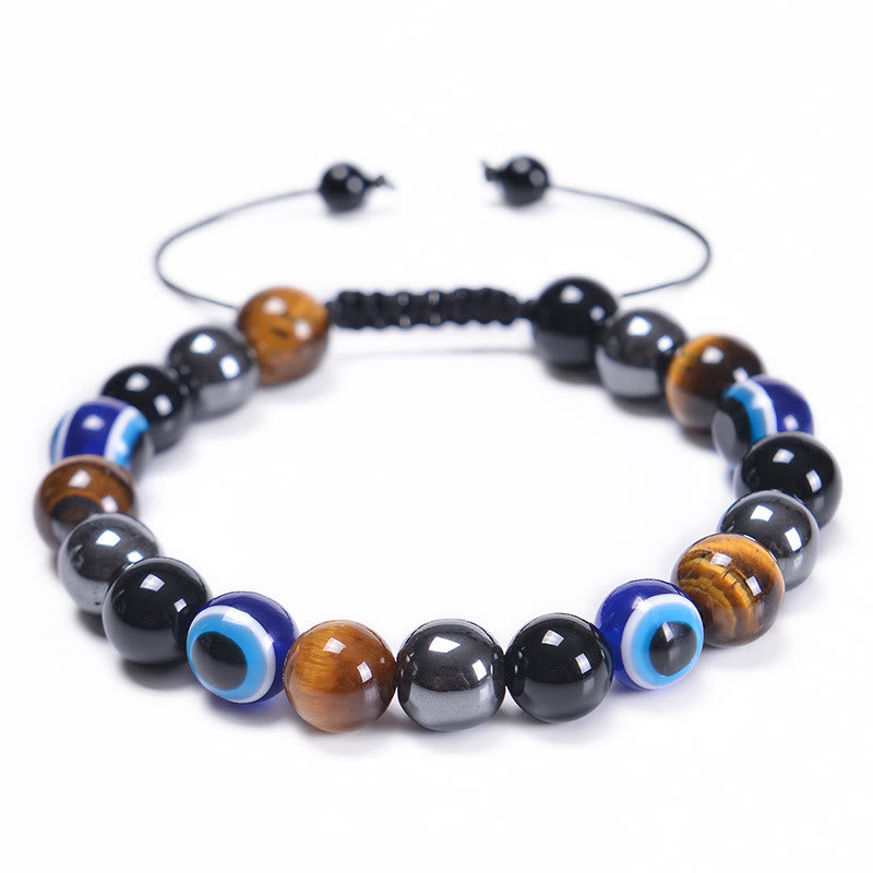 Olivenorma Obsidian Hematite Blue Red Tiger Eye Bracelet
