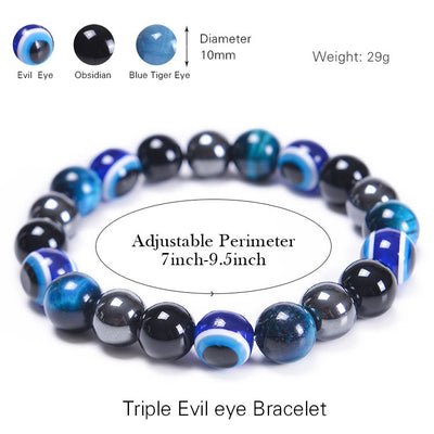 Olivenorma Obsidian Hematite Blue Red Tiger Eye Bracelet