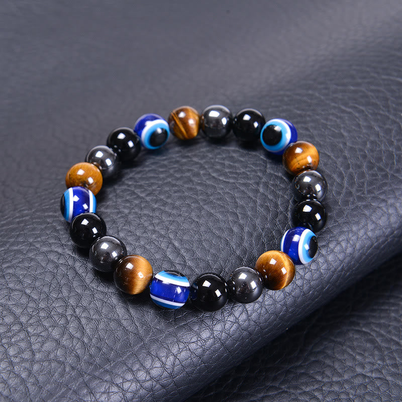 Olivenorma Obsidian Hematite Blue Red Tiger Eye Bracelet