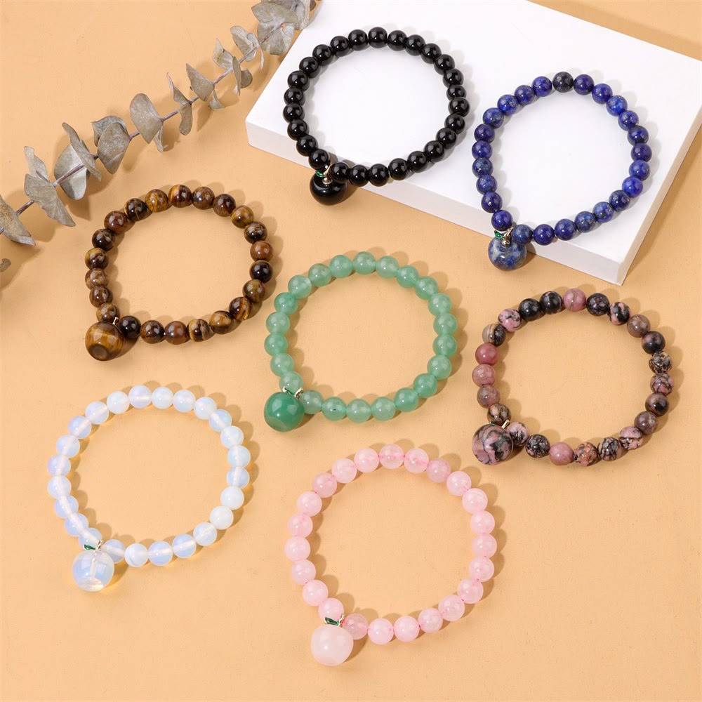 Olivenorma 8mm Natural Stone Beads Apple Pendant Bracelet