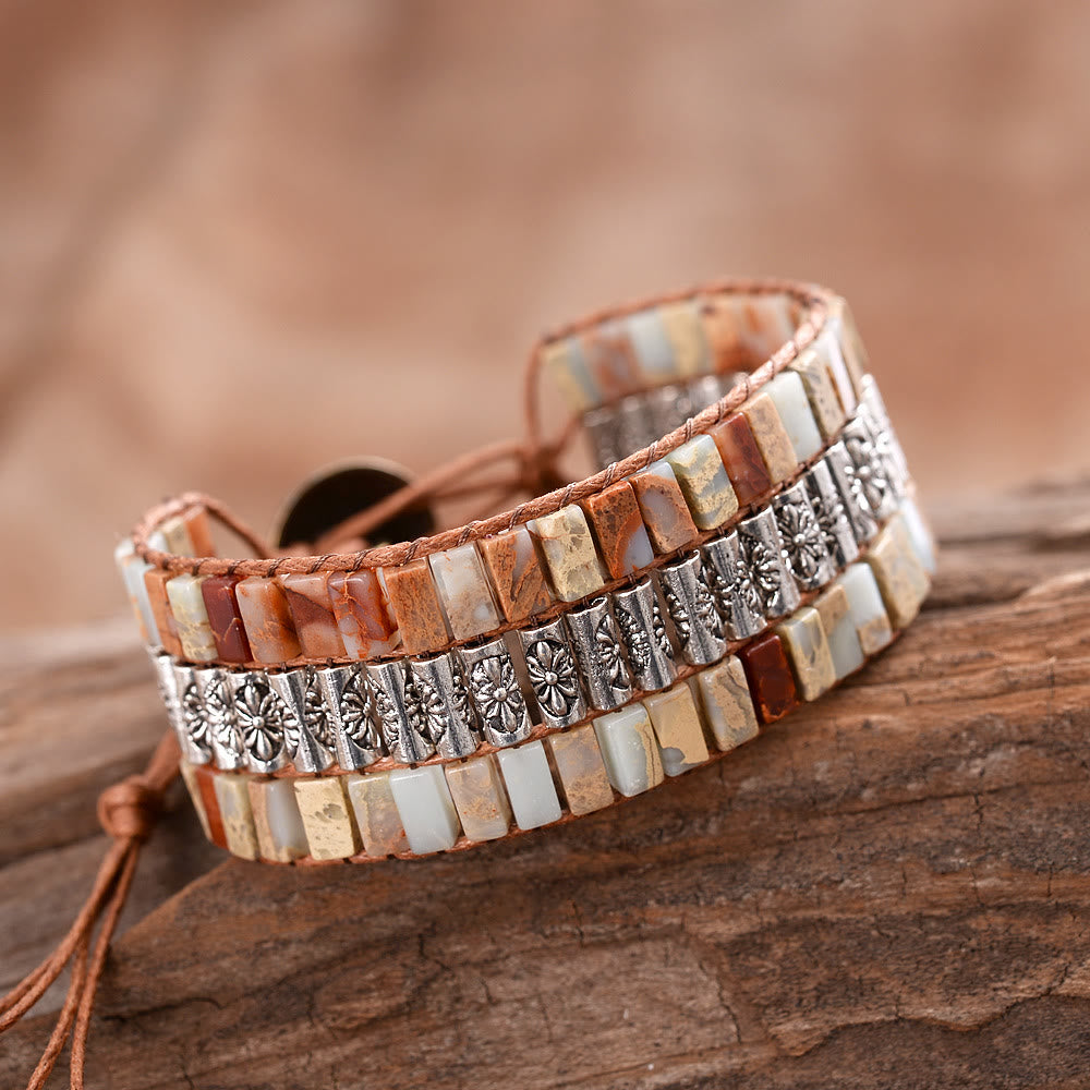 Olivenorma Emperor Stone Beaded Bohemian Wide Face Bracelet
