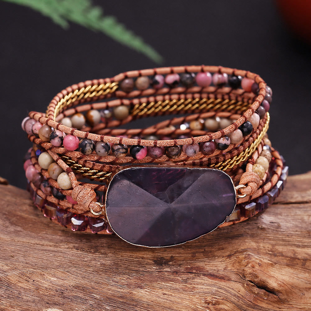Olivenorma Amethyst Rhodonite Picture Jasper Braided Bracelet