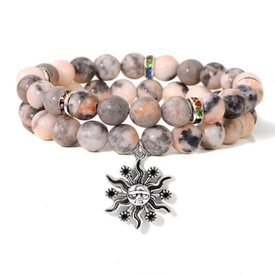 Olivenorma Natural Stone Beads Metal Sun Pendant Bracelet Set