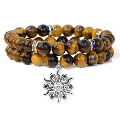 Olivenorma Natural Stone Beads Metal Sun Pendant Bracelet Set