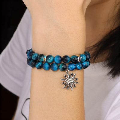 Olivenorma Natural Stone Beads Metal Sun Pendant Bracelet Set