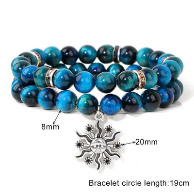 Olivenorma Natural Stone Beads Metal Sun Pendant Bracelet Set