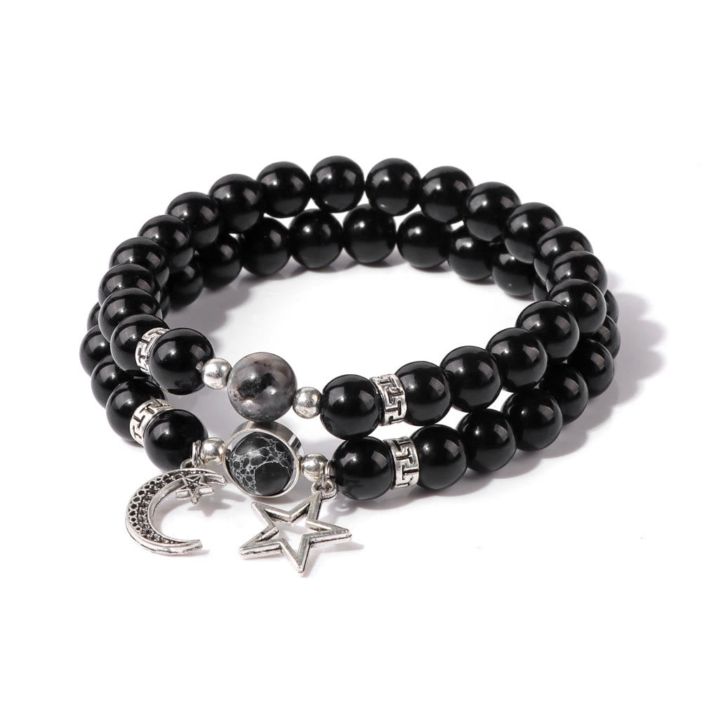 Olivenorma Natural Stone Beads Moon Star Pendant Bracelet Set