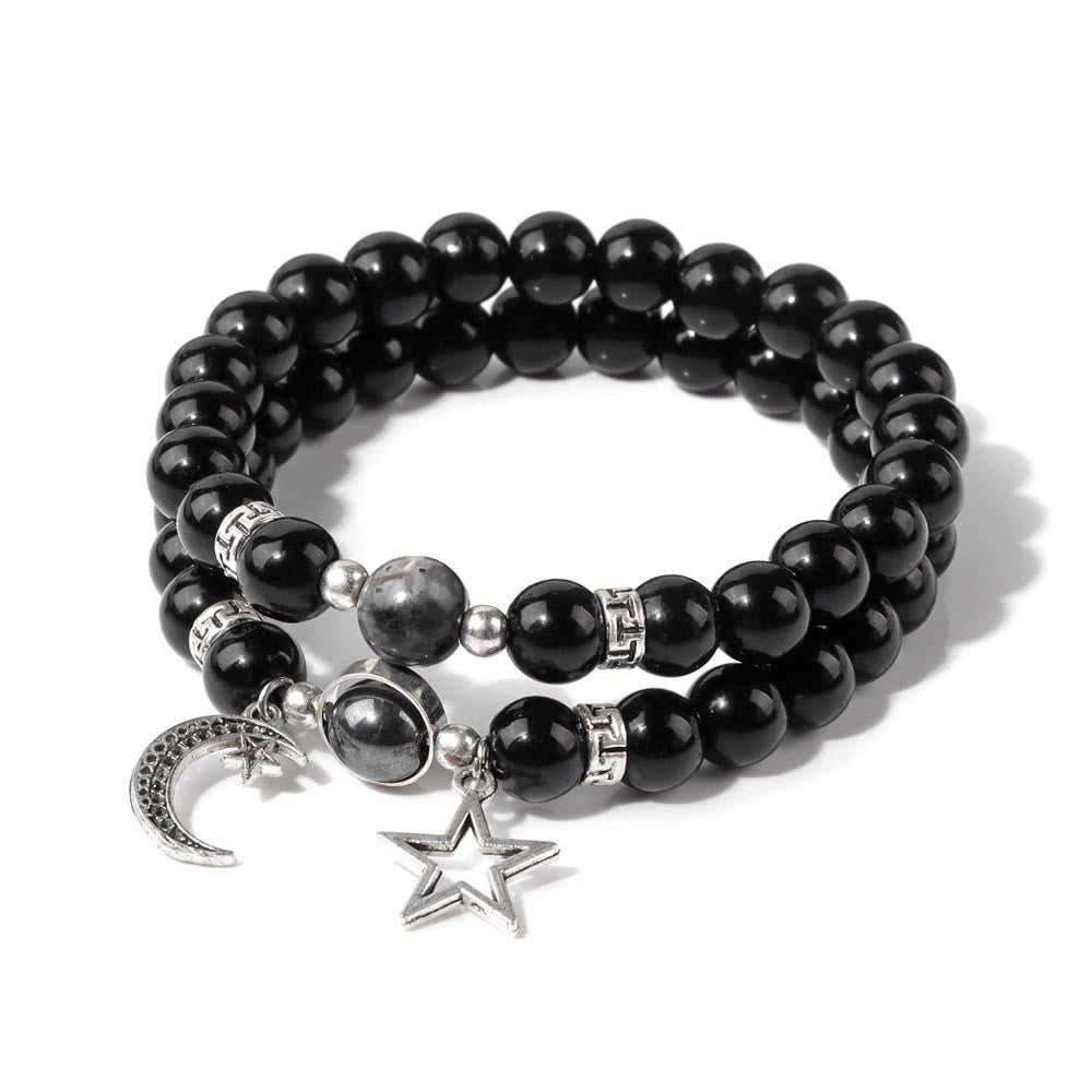 Olivenorma Natural Stone Beads Moon Star Pendant Bracelet Set