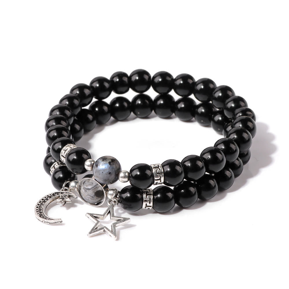 Olivenorma Natural Stone Beads Moon Star Pendant Bracelet Set