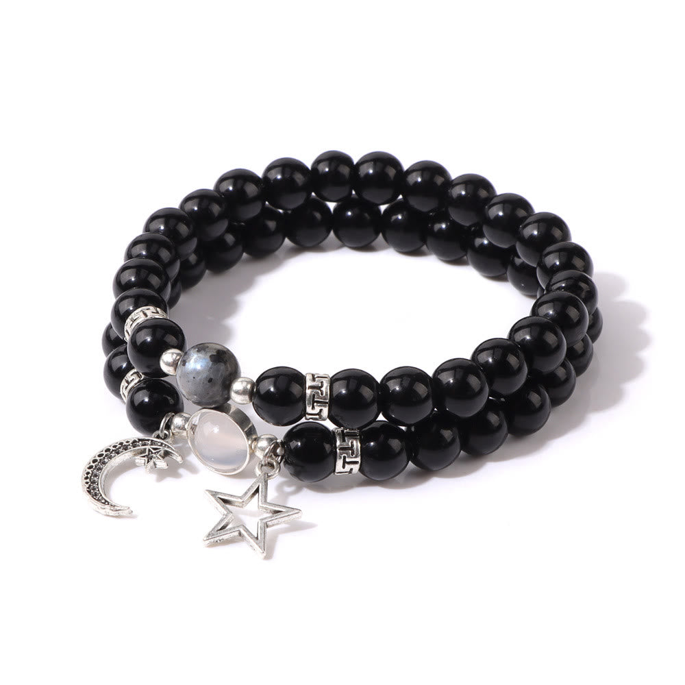 Olivenorma Natural Stone Beads Moon Star Pendant Bracelet Set