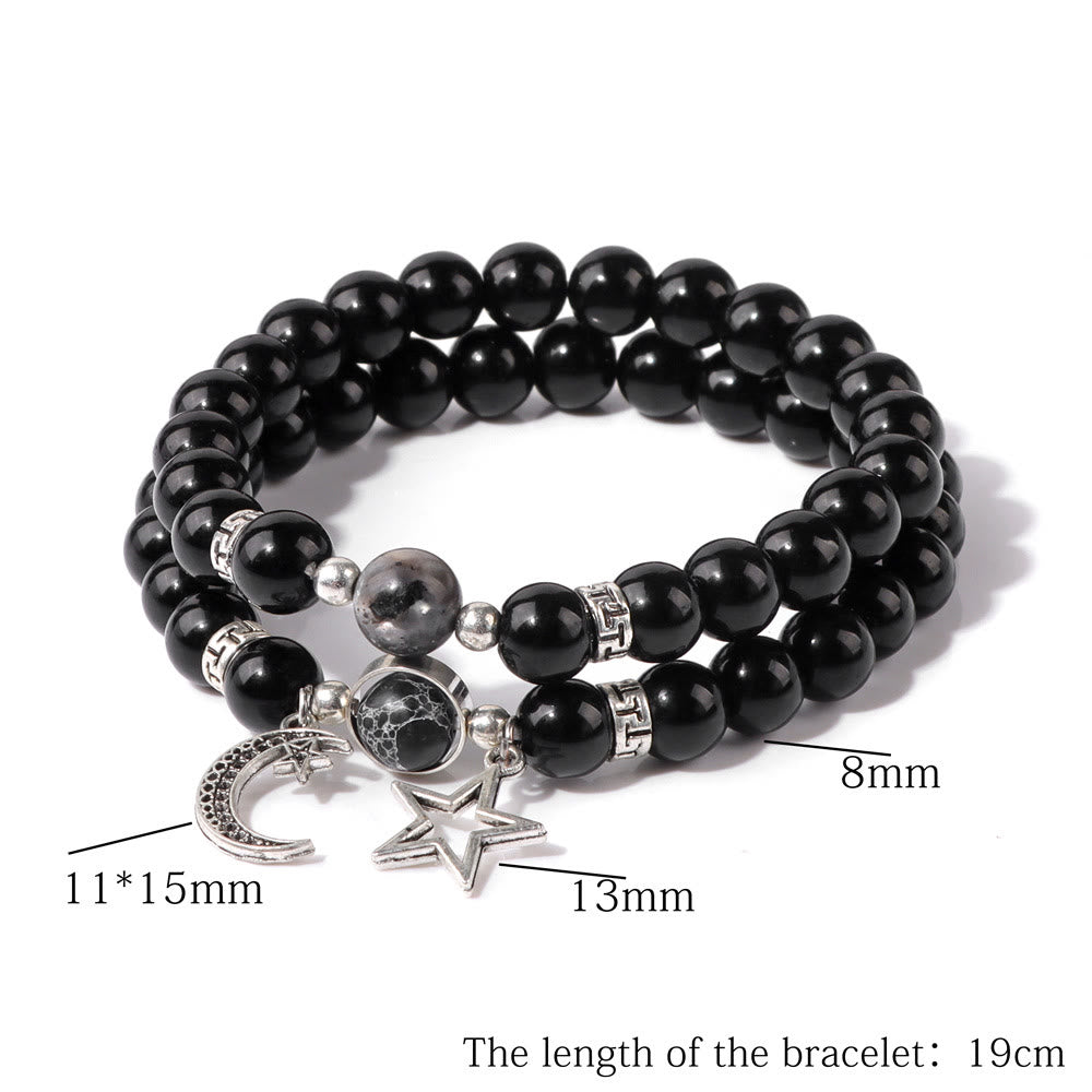 Olivenorma Natural Stone Beads Moon Star Pendant Bracelet Set