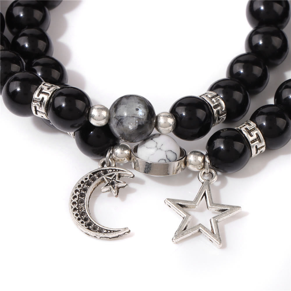 Olivenorma Natural Stone Beads Moon Star Pendant Bracelet Set