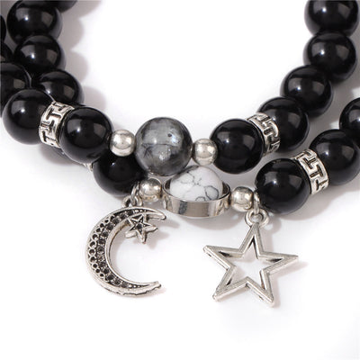 Olivenorma Natural Stone Beads Moon Star Pendant Bracelet Set