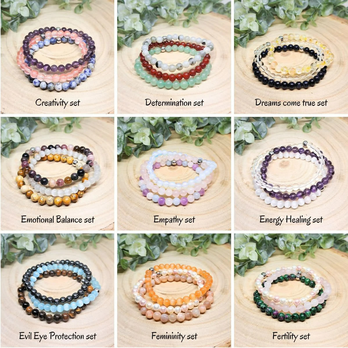 Olivenorma Healing Energy Crystal Gemstone Beaded Bracelet Set