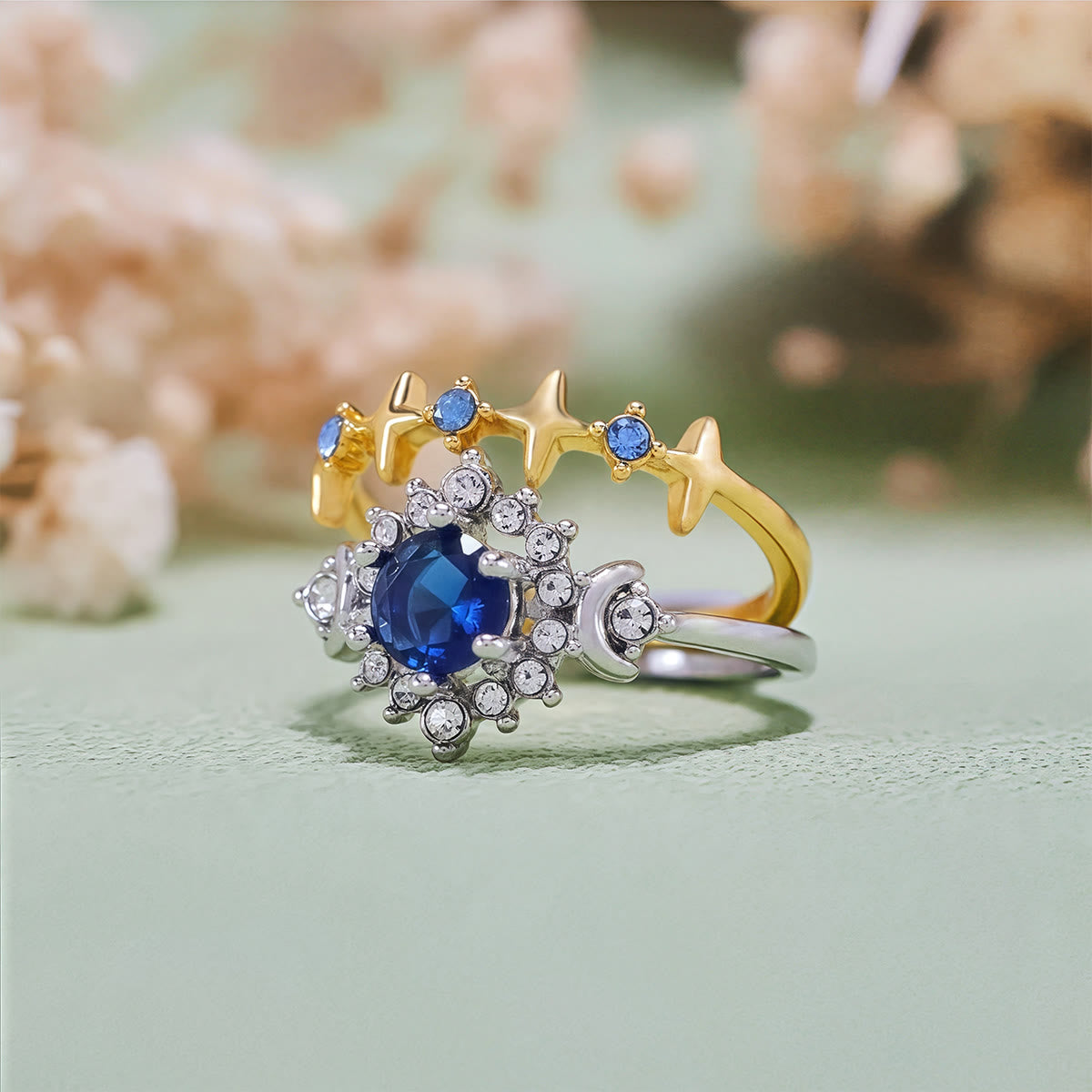 Olivenorma Moon Star Celestial Radiance Crystal Ring Set
