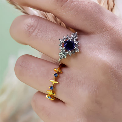 Olivenorma Moon Star Celestial Radiance Crystal Ring Set