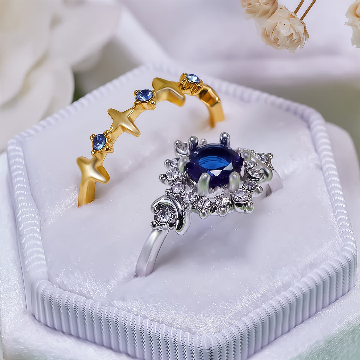 Olivenorma Moon Star Celestial Radiance Crystal Ring Set