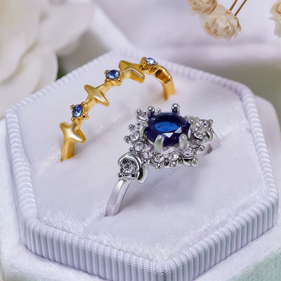 Olivenorma Moon Star Celestial Radiance Crystal Ring Set