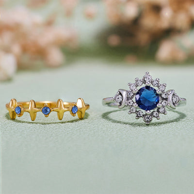 Olivenorma Moon Star Celestial Radiance Crystal Ring Set