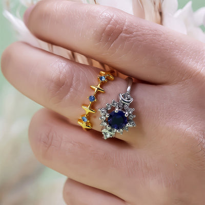 Olivenorma Moon Star Celestial Radiance Crystal Ring Set