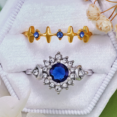 Olivenorma Moon Star Celestial Radiance Crystal Ring Set