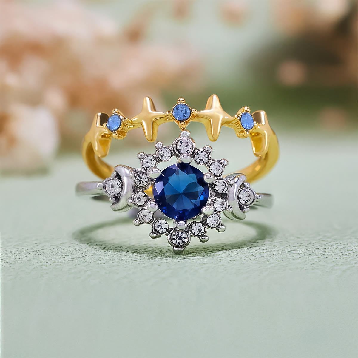 Olivenorma Moon Star Celestial Radiance Crystal Ring Set