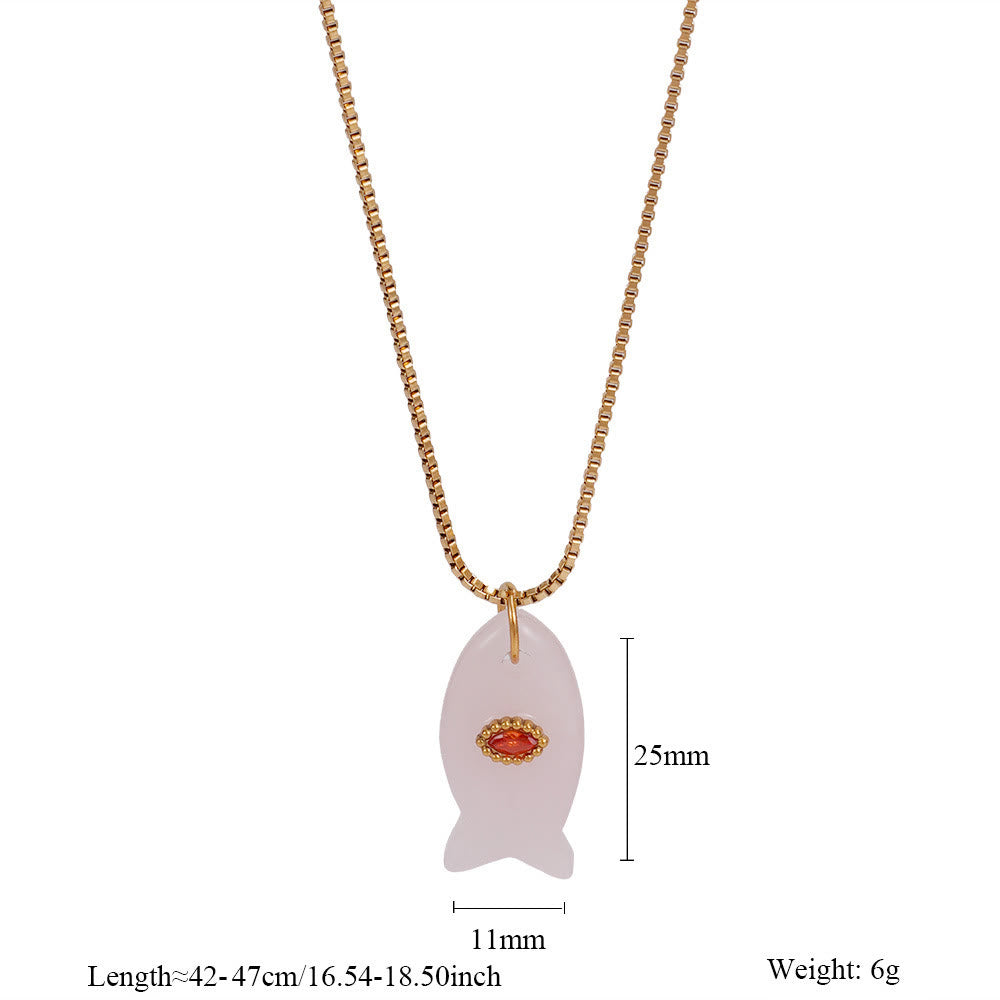 Olivenorma Natural Stone Cut Fish Shape Pendant Necklace