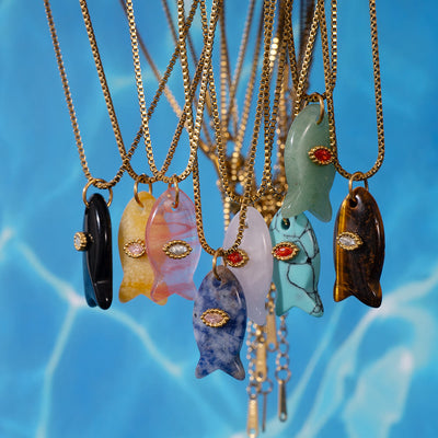 Olivenorma Natural Stone Cut Fish Shape Pendant Necklace