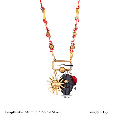 Olivenorma Natural Stone Hamsa Pendant Colored Rope Necklace