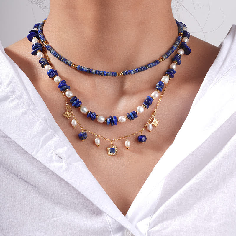 Olivenorma Freshwater Pearl Lapis Lazuli Beads Necklace