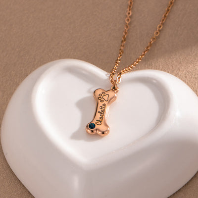 Olivenorma Custom Stainless Steel Dog Bone Birthstone Necklace